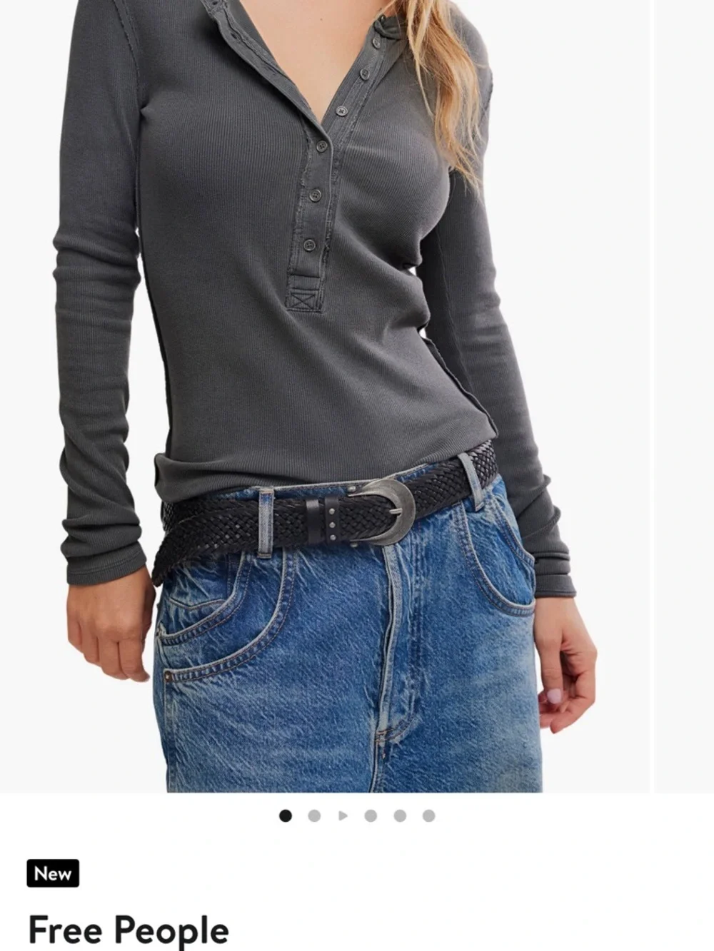 We The Free Long Sleeve Henley Top in Blue - Picture 4 of 4